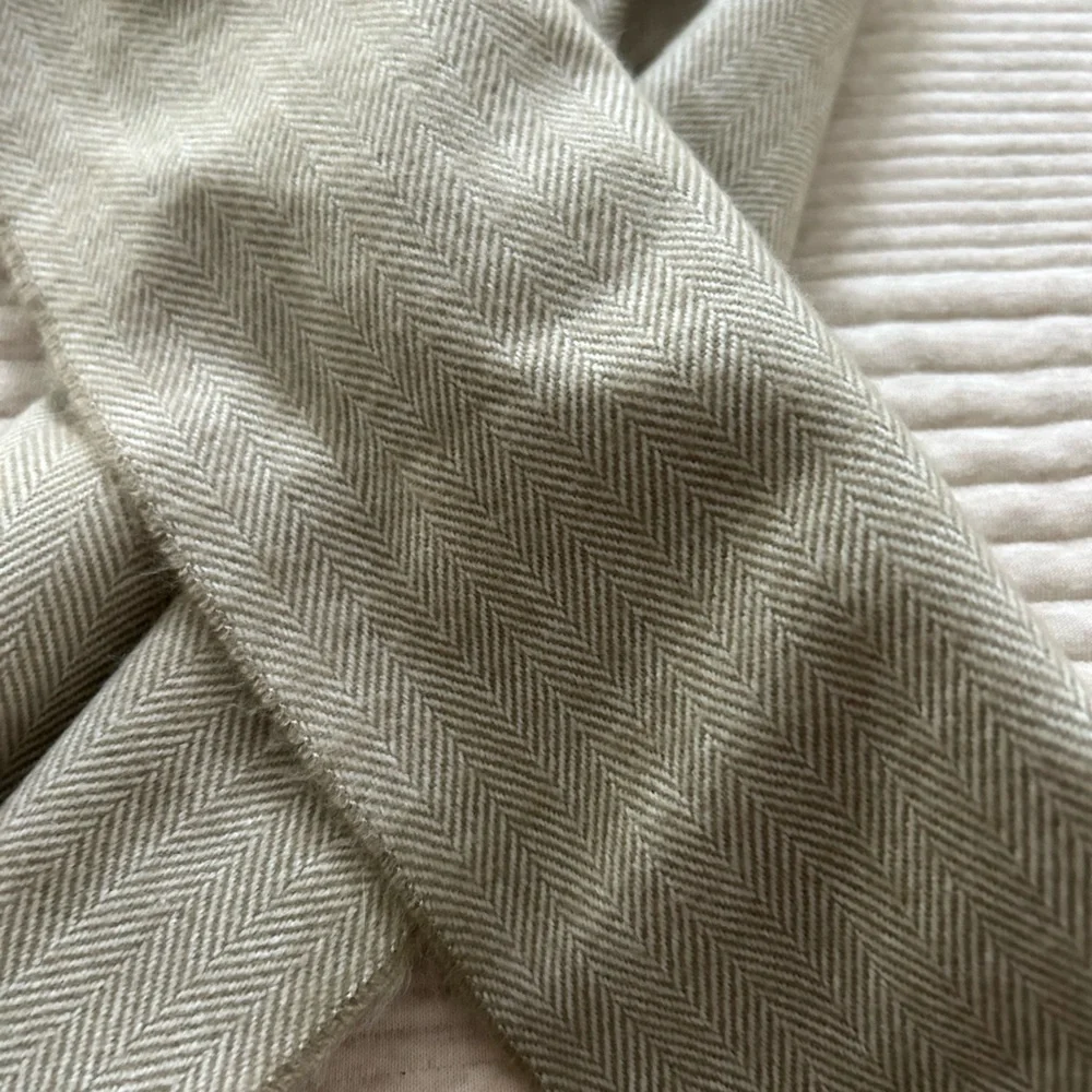 Herringbone and Fringe Cashmere Scarf Fall Winter Neutral‎ Tan White